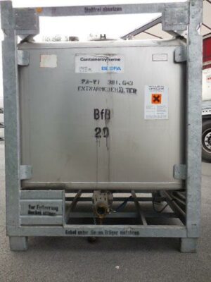 Transport container IBC, SS 304 in steel frame, full outlet, brand: BLEFA UN31A ADR